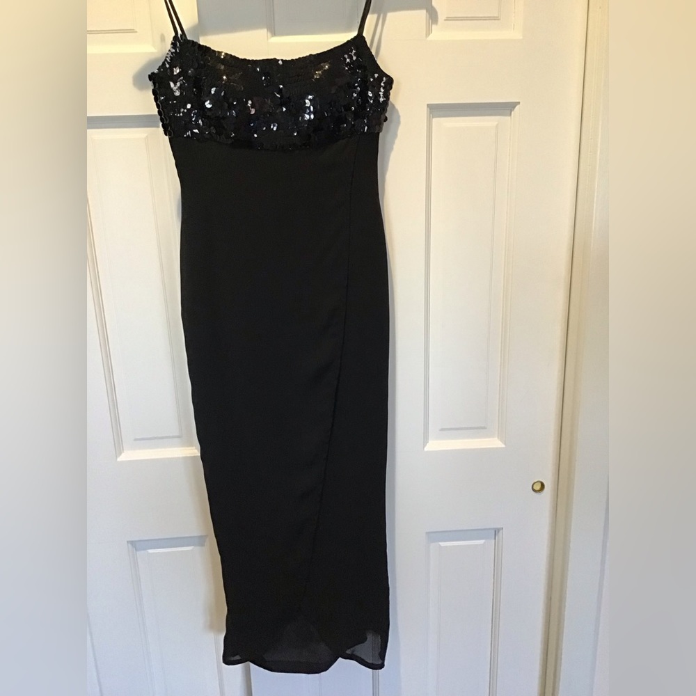 Flirty sarong black midi dress